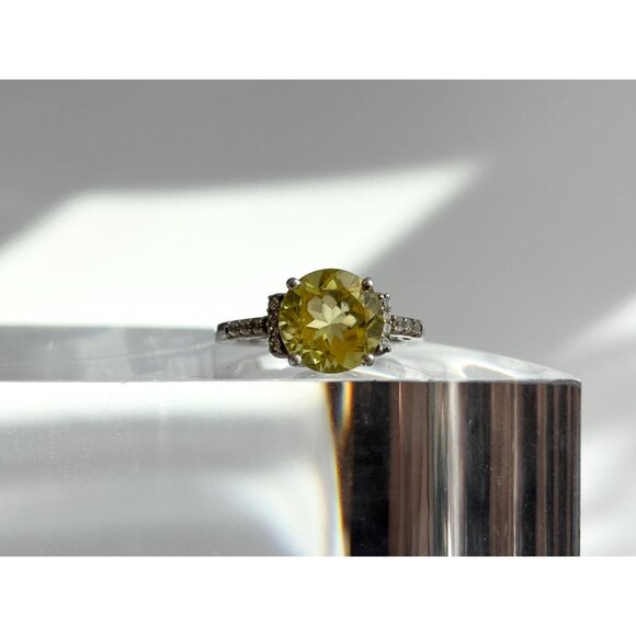 Citrine Semi-Precious Gemstone + CZ Framed 925 Sterling Silver Vintage Ring sz 8 - Picture 12 of 13